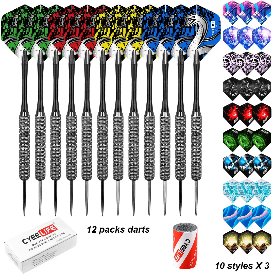 CyeeLife 20g Steel Tip Darts Set, 12Pcs with Flights & Sharpener with Aluminum Nylon Shaft
