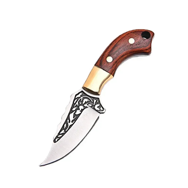 Coloured Mini Straight Knife – Portable Wooden Handle Utility Blade with Leather Sheath
