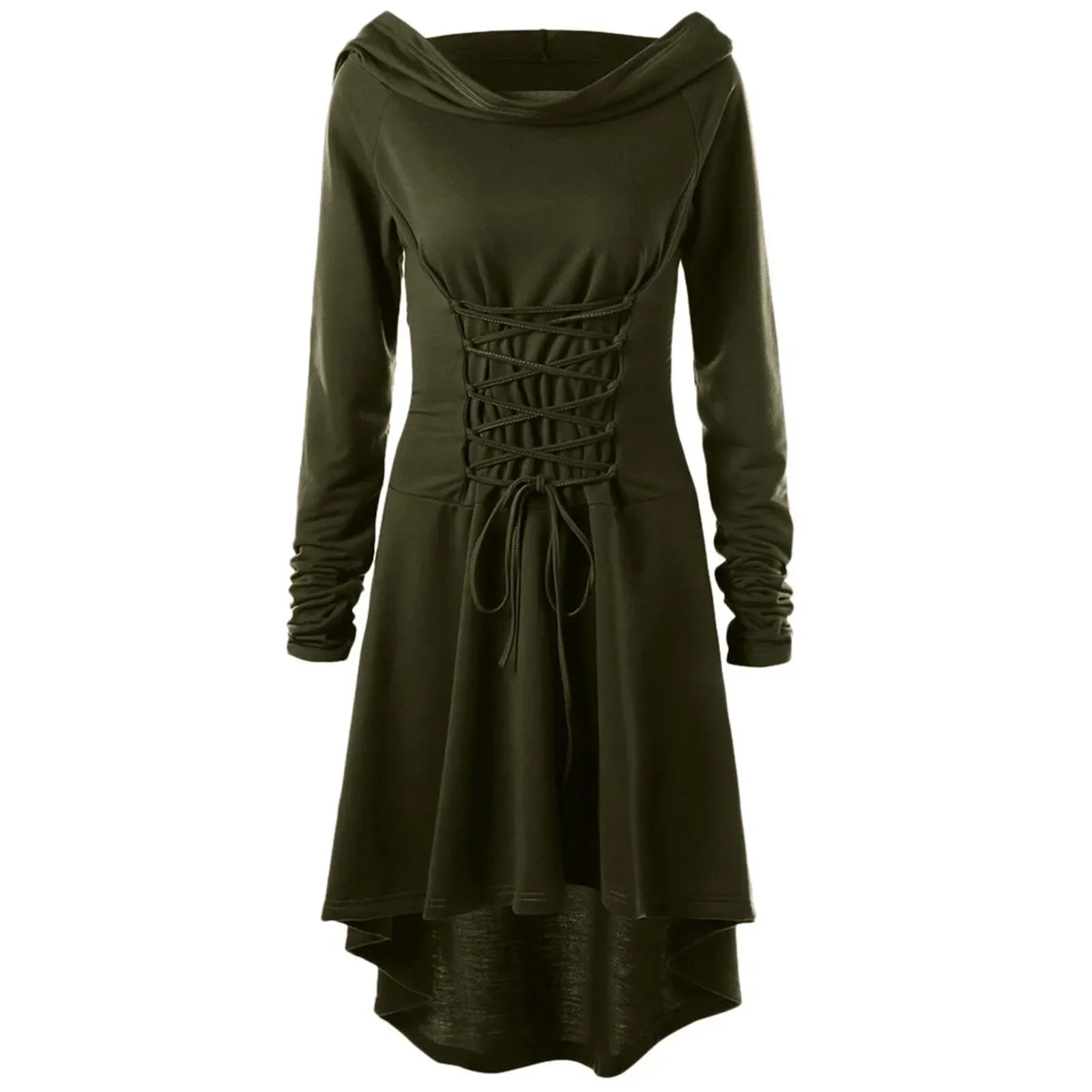 Medieval Cosplay Archer Costume – Hooded Robe Lace Up Pullover Hoodie Dress Cloak for Halloween