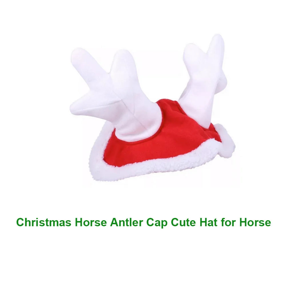 Christmas Horse Antler Cap – Festive Polyester Hat for Horses with Cute Reindeer Design