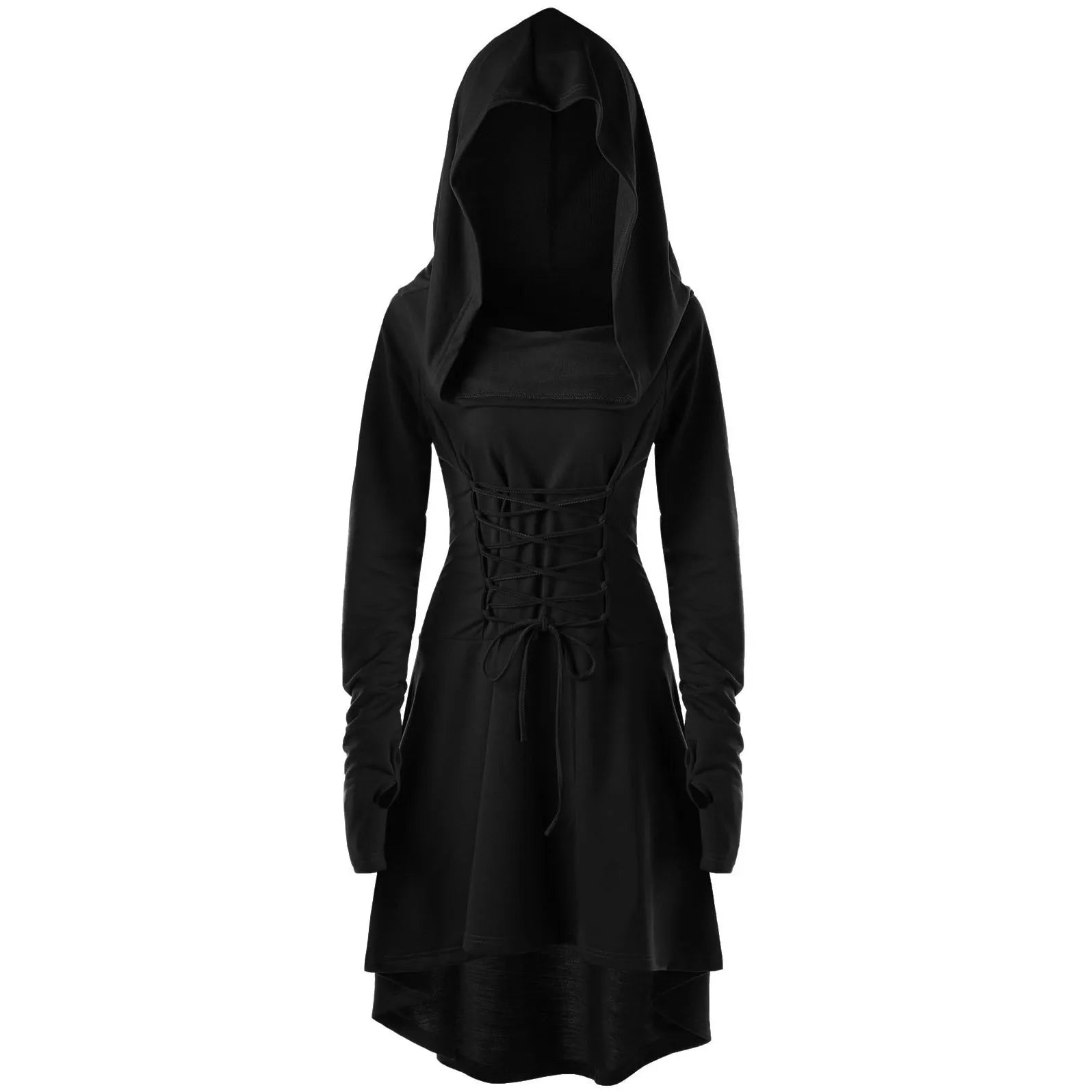 Medieval Archer Hooded Dress – Women’s Renaissance Cosplay Costume with Lace-Up Pullover & Cloak