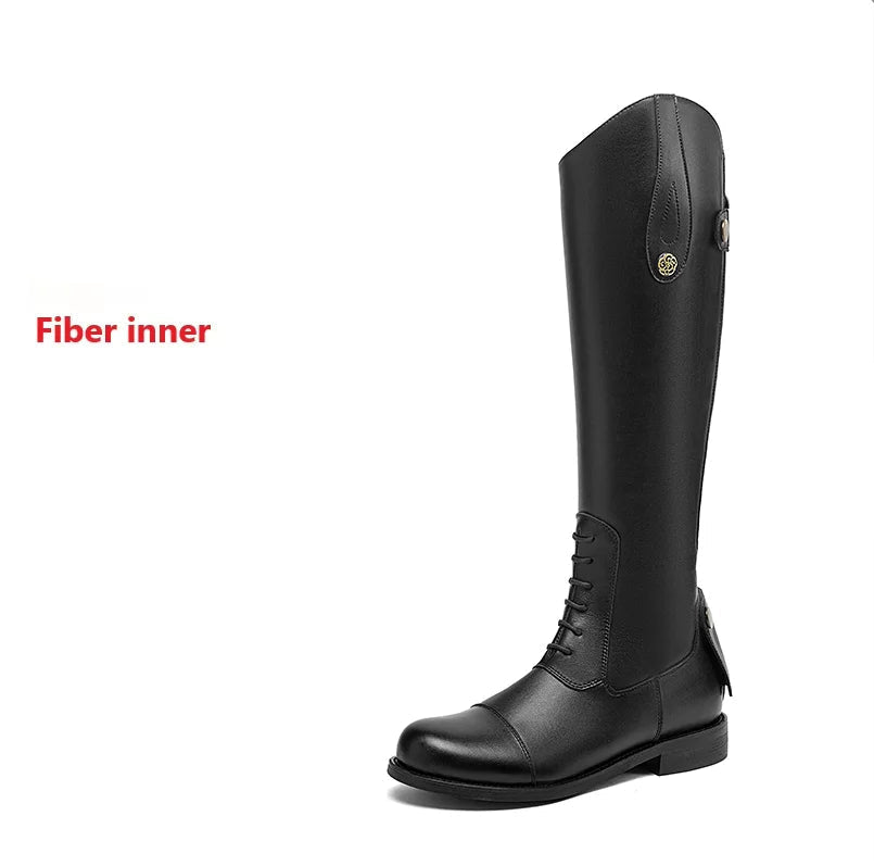 Equestrian Leather Boots – Knee-High Riding Boots for Women with Non-Slip Sole & Retro Design