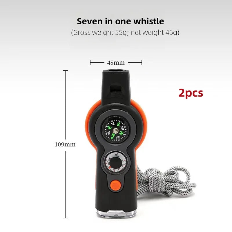 7-in-1 Survival Whistle for Camping, Hiking and Outdoor Safety