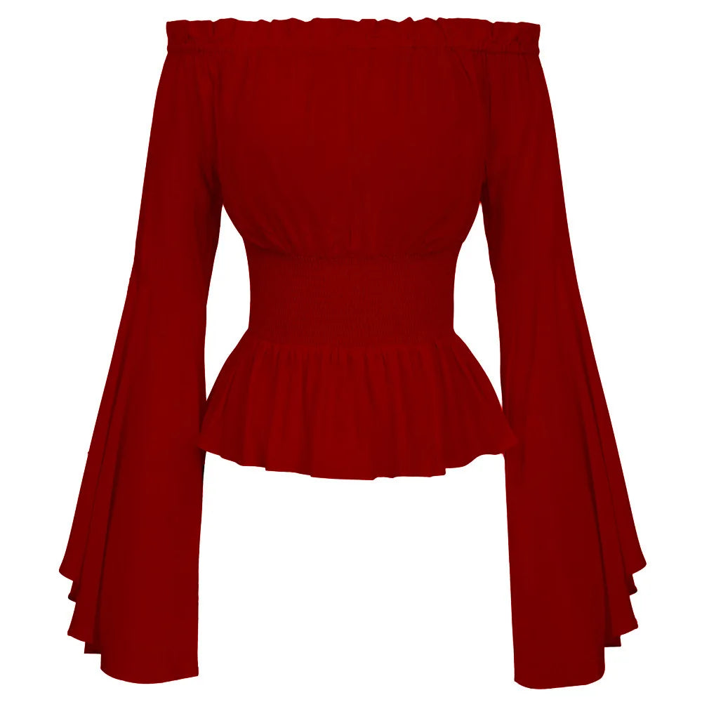 Renaissance Blouse for Women Off Shoulder Pirate Peasant Top for Medieval Cosplay