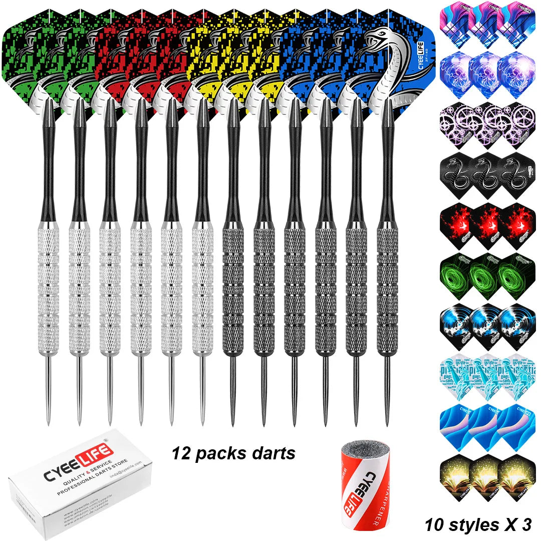 CyeeLife 20g Steel Tip Darts Set, 12Pcs with Flights & Sharpener with Aluminum Nylon Shaft