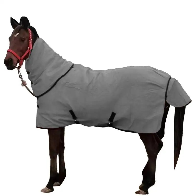 Winter Waterproof Horse Blanket with Neck Cover – Warm Flannel Turnout Sheet with Cotton Filling