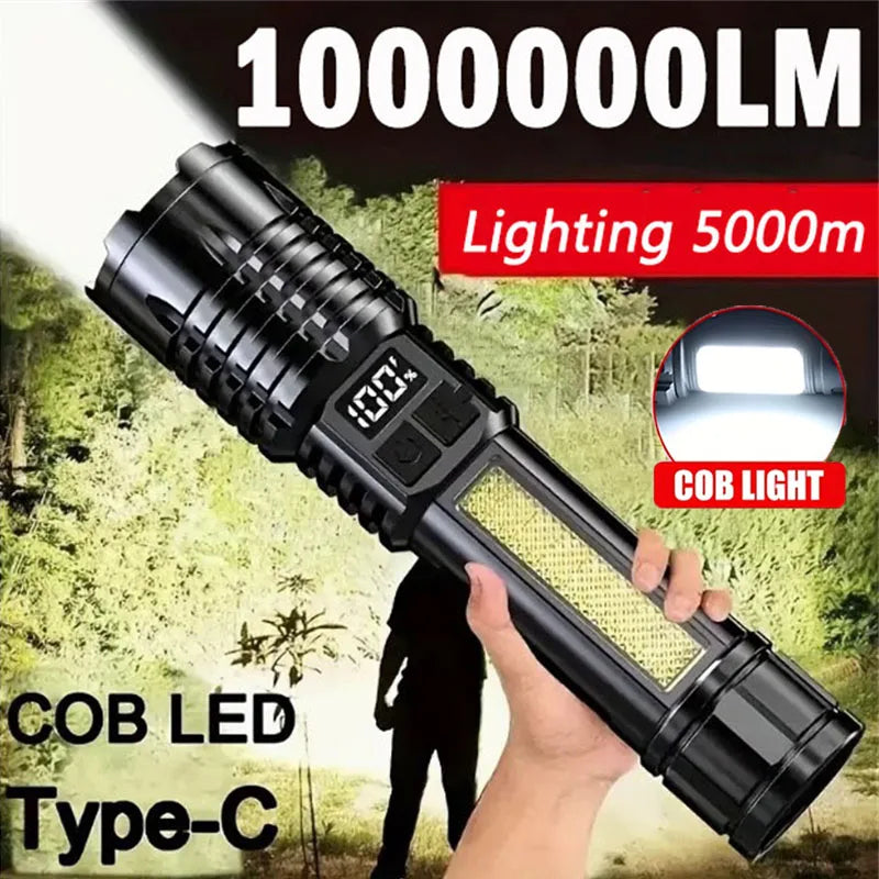 Rechargeable LED Flashlight, Zoomable Waterproof Torch, Built-in Battery Torch, Bright, High-Power