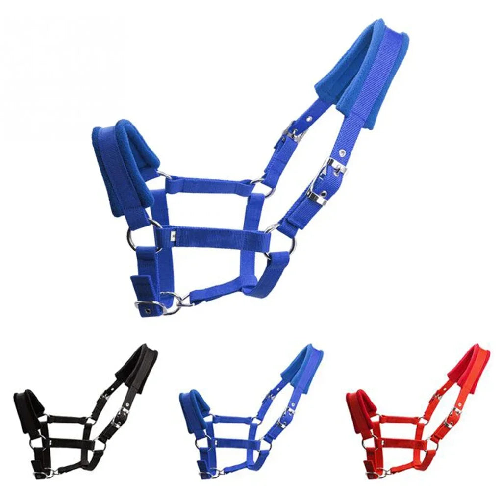 Soft Padded Nylon Horse Halter – Comfortable Adjustable Bridle Headstall for Stable & Riding Use