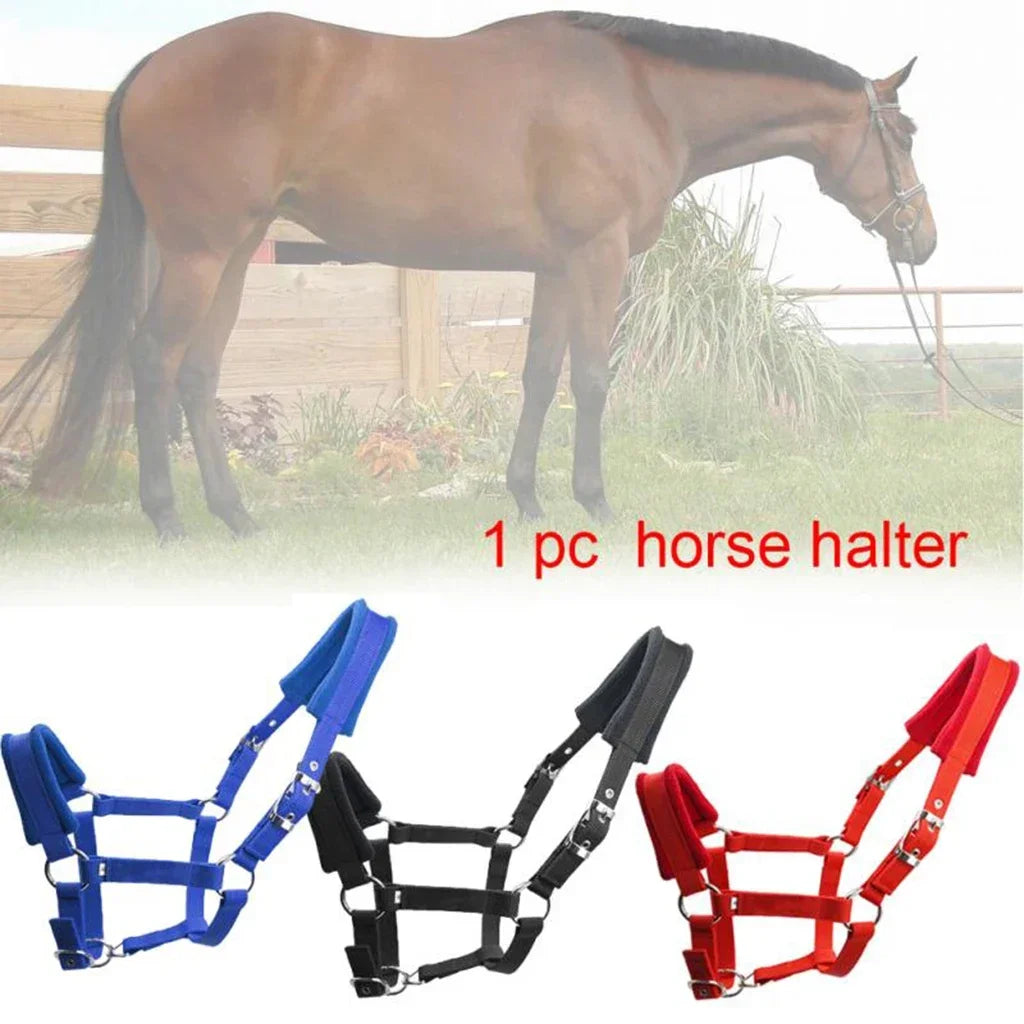 Soft Padded Nylon Horse Halter – Comfortable Adjustable Bridle Headstall for Stable & Riding Use