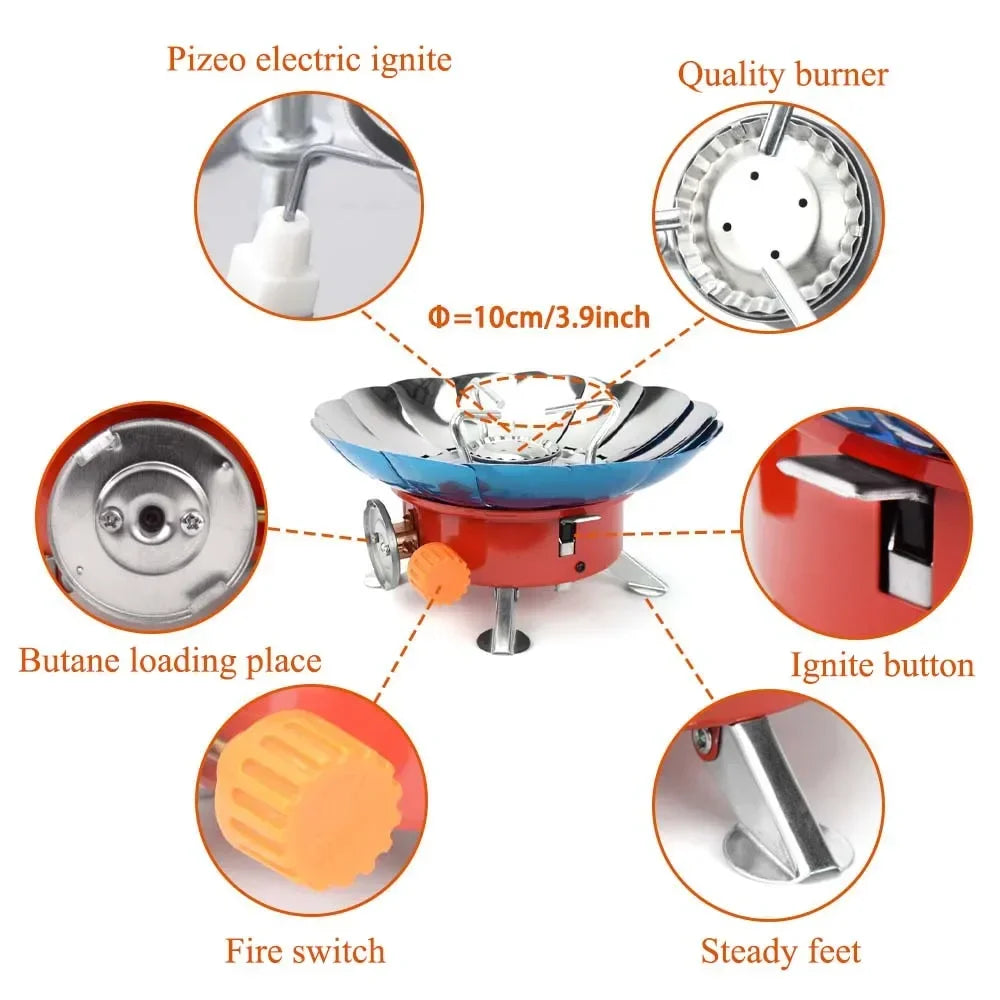 2800W Portable Camping Gas Stove with Windproof Design and Storage Bag
