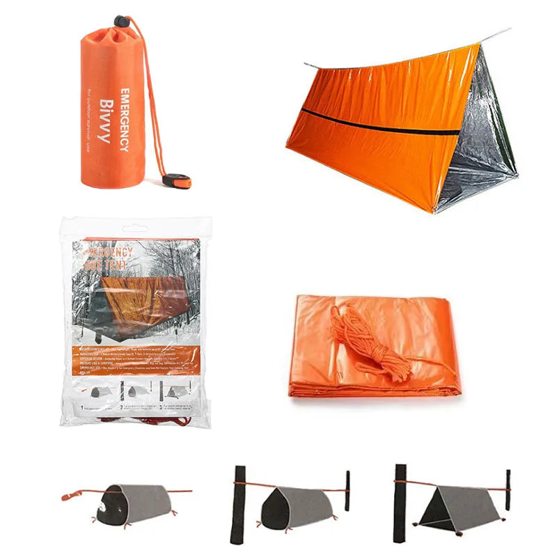 Emergency Shelter Tent and Sleeping Bag Kit for Survival and Outdoor Use
