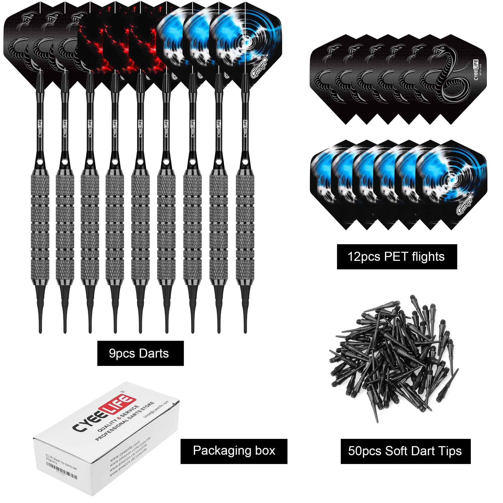 CYEELIFE 18g/20g Soft Tip Darts – Fall-Resistant Integrated Set for Practice & Competition