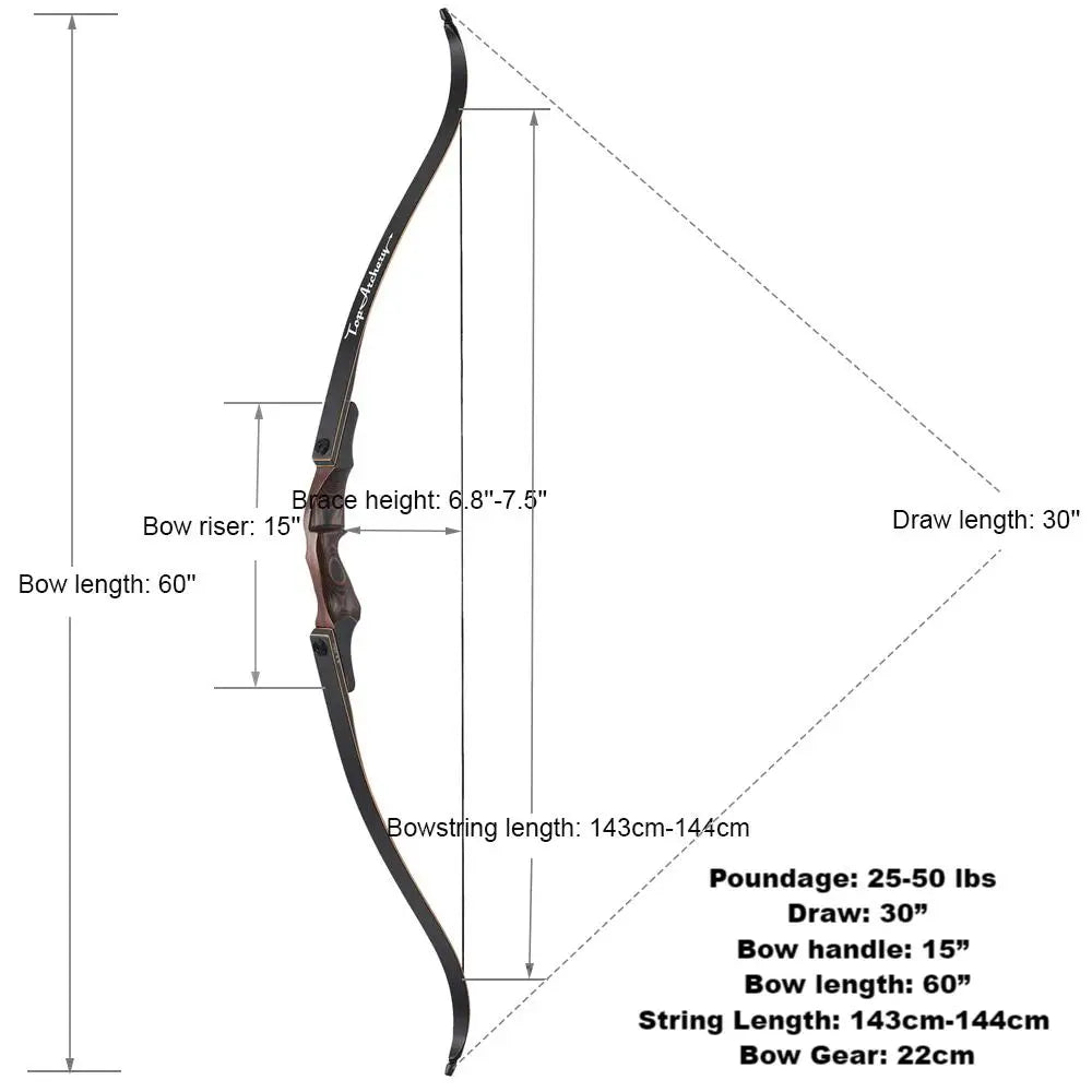 60" Takedown Recurve Bow with Laminated Limbs for Adults – 25-50lbs Draw Weight
