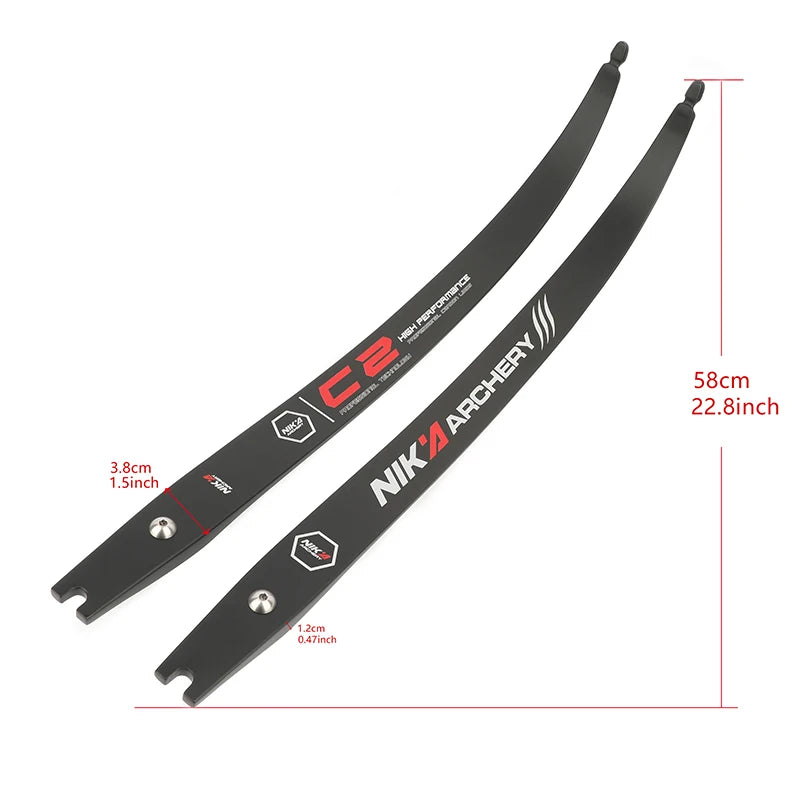 ILF recurve bow limbs C2 H25-68" – carbon fibre & fibreglass, 12–50lbs draw weight