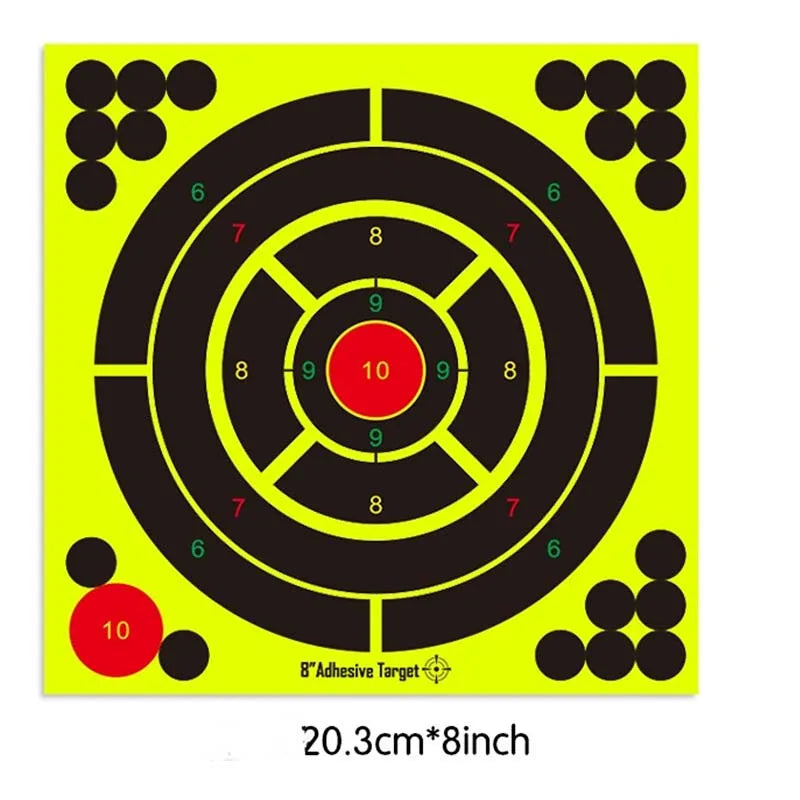 10pcs 8-Inch Reactive Shooting Target Stickers – High-Visibility Adhesive Paper for Training