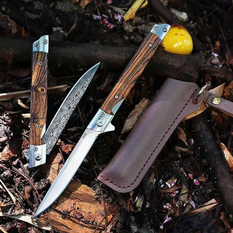 Damascus Pattern Folding Knife – Multi-Purpose High Hardness Outdoor Tool