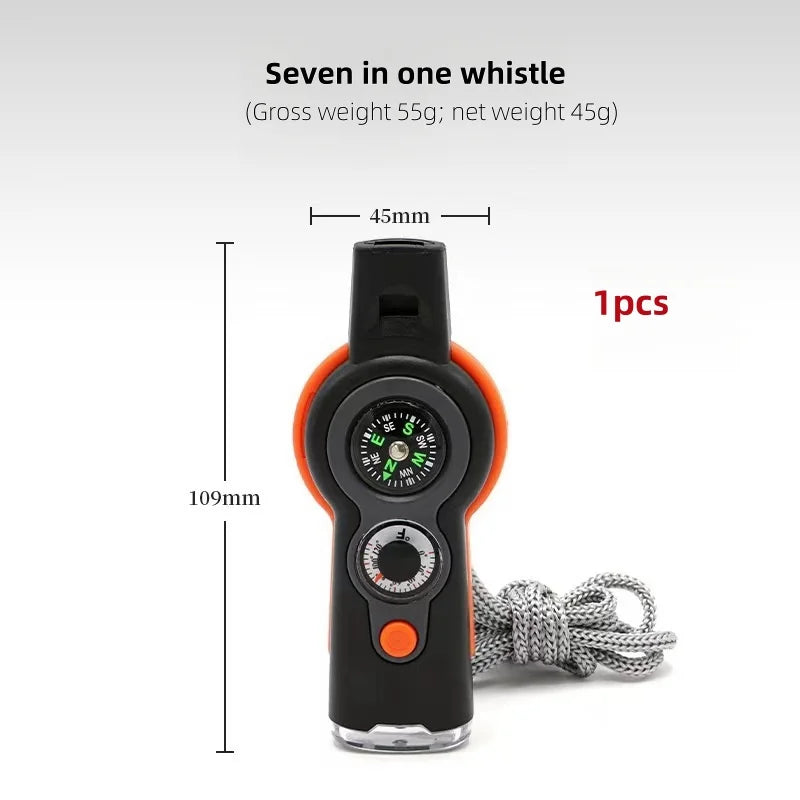 7-in-1 Survival Whistle for Camping, Hiking and Outdoor Safety