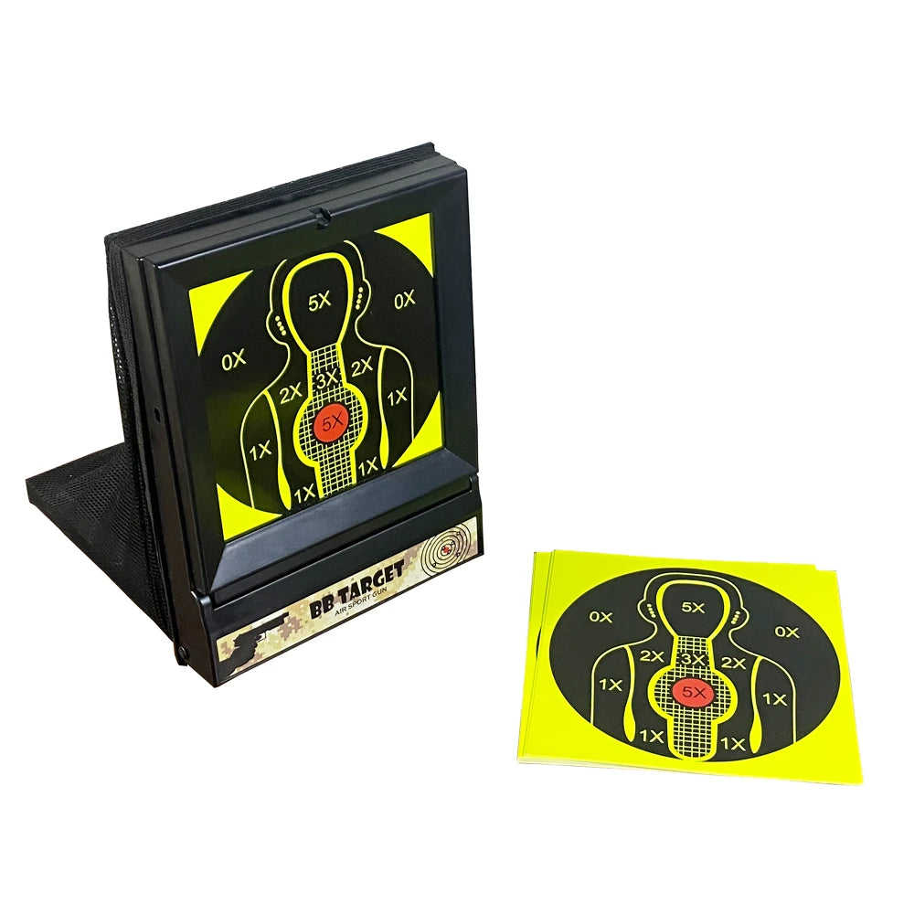 Plastic BB & NERF Soft Bullet Trap Target – Net Pouch with Spinner & Paper Targets