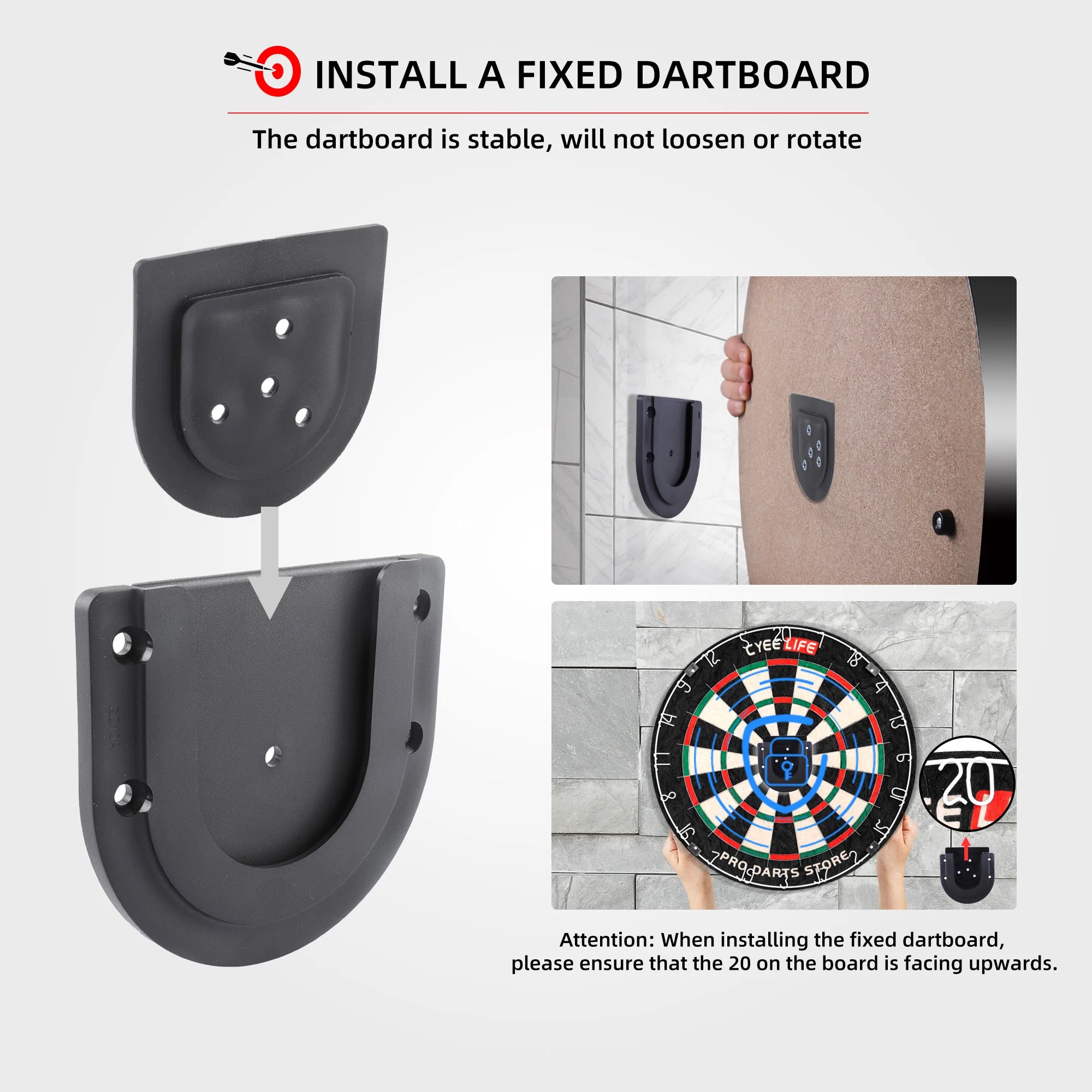 Dart board bracket kit – Portable wall mounting set for dartboards and cabinets