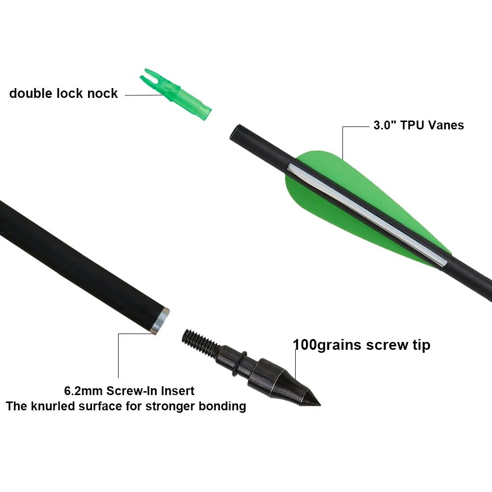 31.5" Mixed Carbon Arrows – Durable Archery Arrows for Hunting & Outdoor Shooting