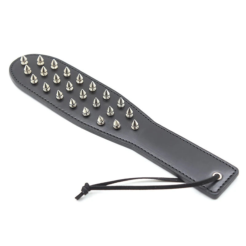 30cm Black Leather Riding Paddle – Spiked Rivet Flogger Crop for Equestrian Training