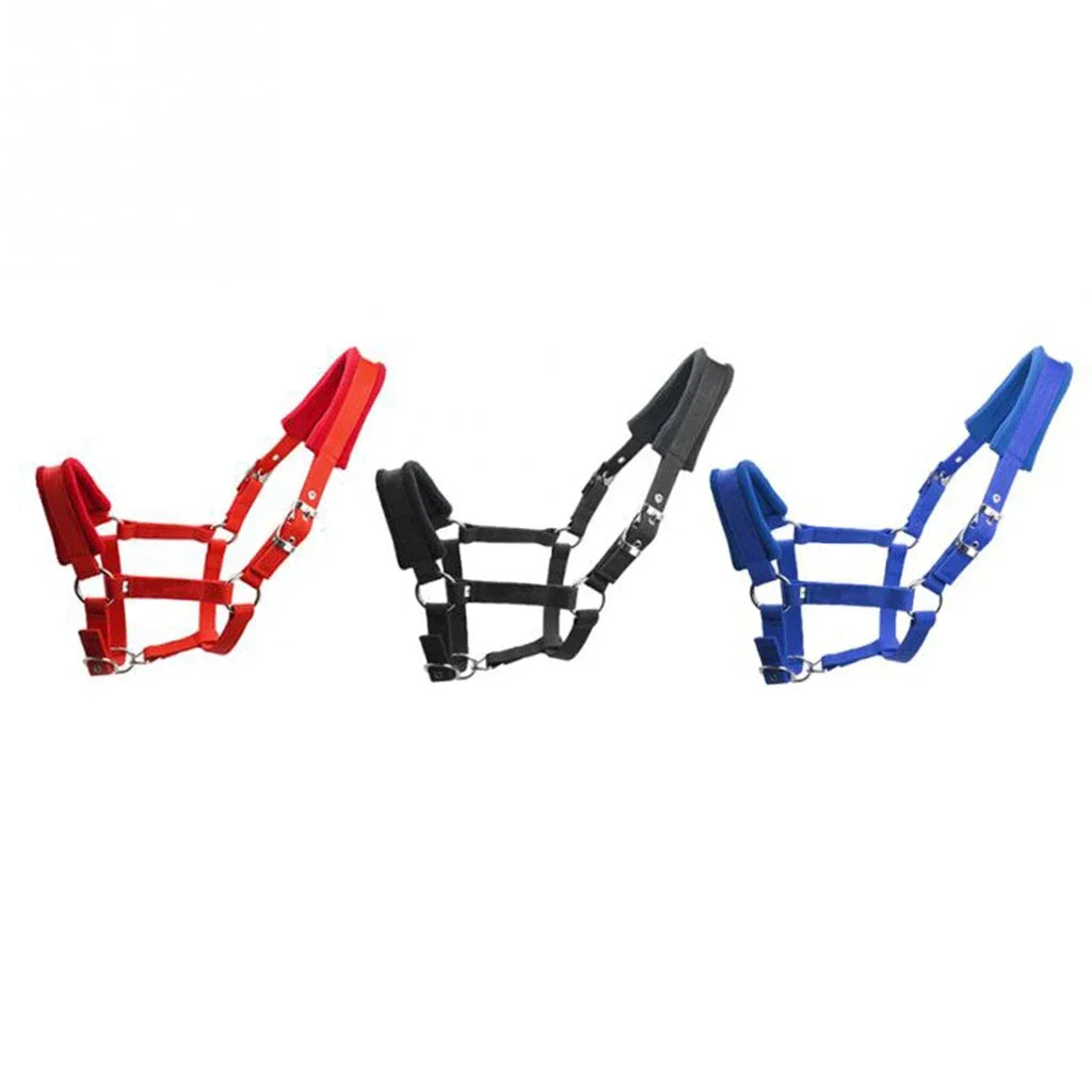 Soft Padded Nylon Horse Halter – Comfortable Adjustable Bridle Headstall for Stable & Riding Use