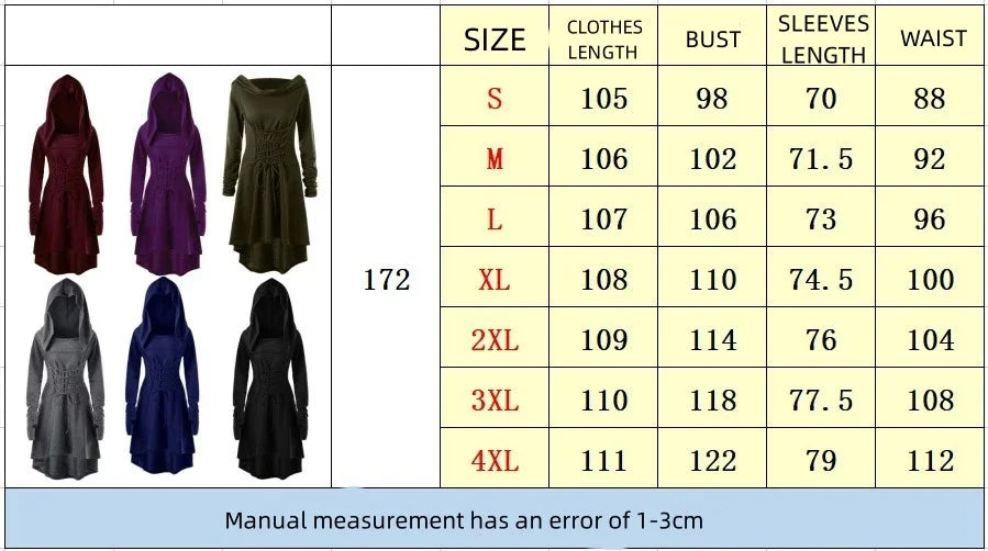 Medieval Archer Hooded Dress – Women’s Renaissance Cosplay Costume with Lace-Up Pullover & Cloak