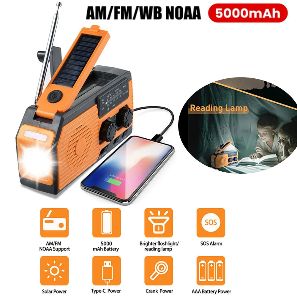 4000mAh Emergency Solar Hand Crank Radio – AM/FM, Flashlight & Power Bank Charger