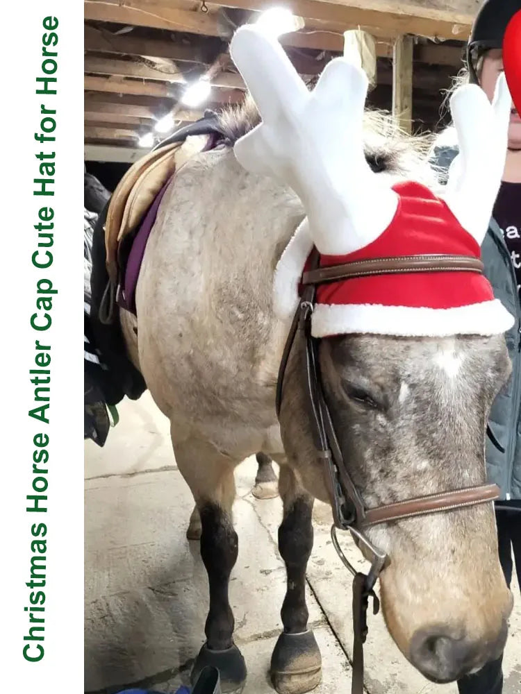 Christmas Horse Antler Cap – Festive Polyester Hat for Horses with Cute Reindeer Design