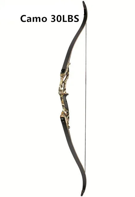 56" traditional-style recurve bow with metal riser – 30–50lbs draw weight