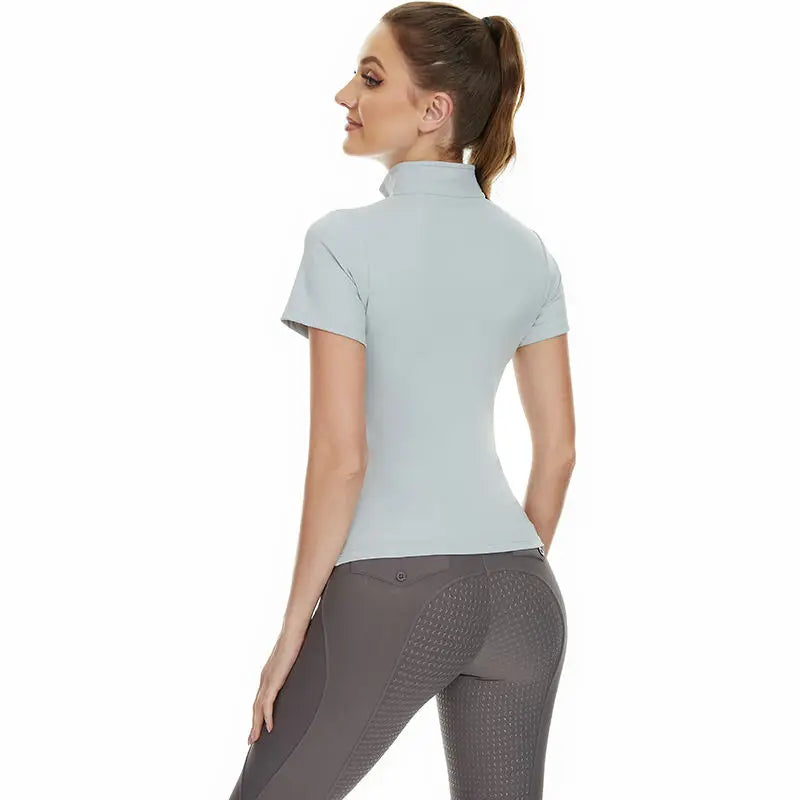 Fashion Western Zipper Horse Riding Base Layer – Quick Dry Short Sleeve Shirt for Equestrian Riders