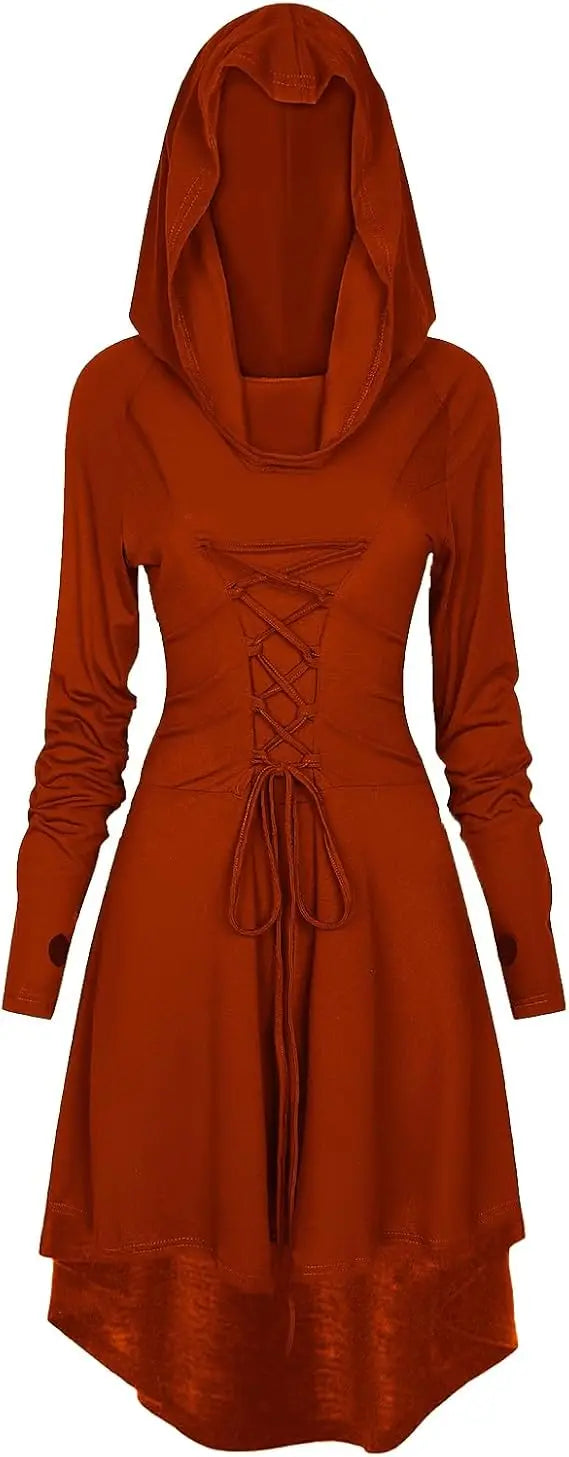 Medieval Cosplay Archer Costume – Hooded Robe Lace Up Pullover Hoodie Dress Cloak for Halloween