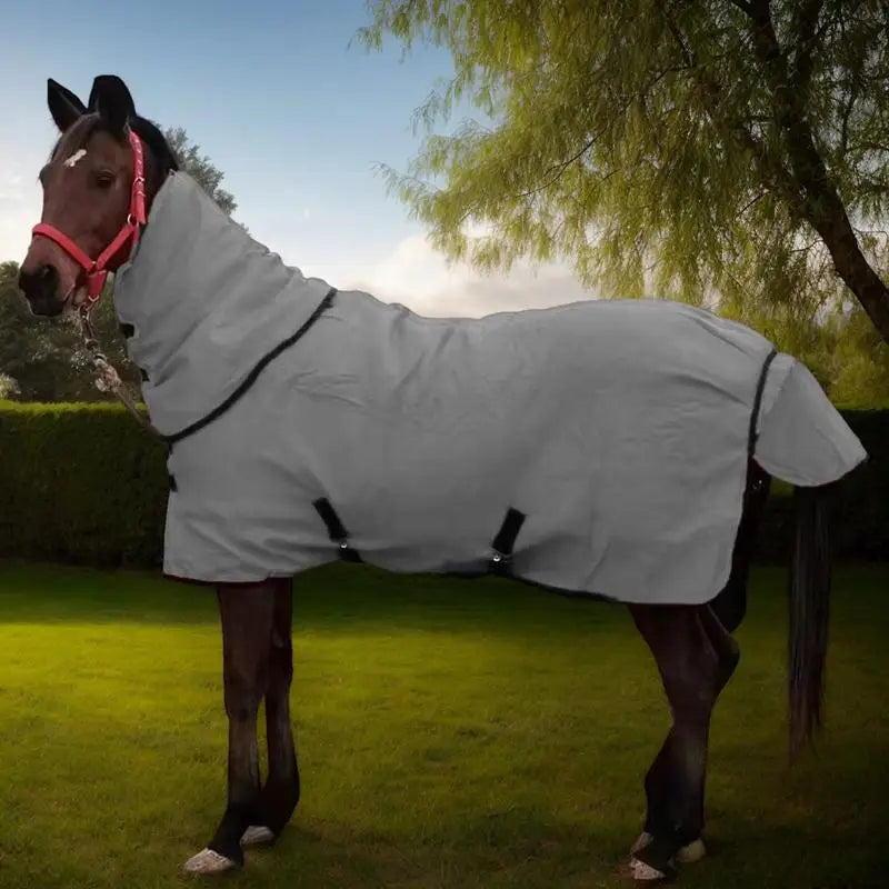 Winter Waterproof Horse Blanket with Neck Cover – Warm Flannel Turnout Sheet with Cotton Filling