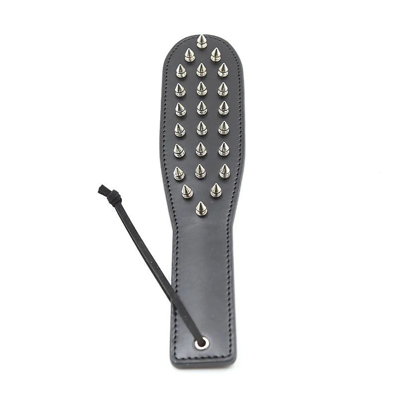 30cm Black Leather Riding Paddle – Spiked Rivet Flogger Crop for Equestrian Training