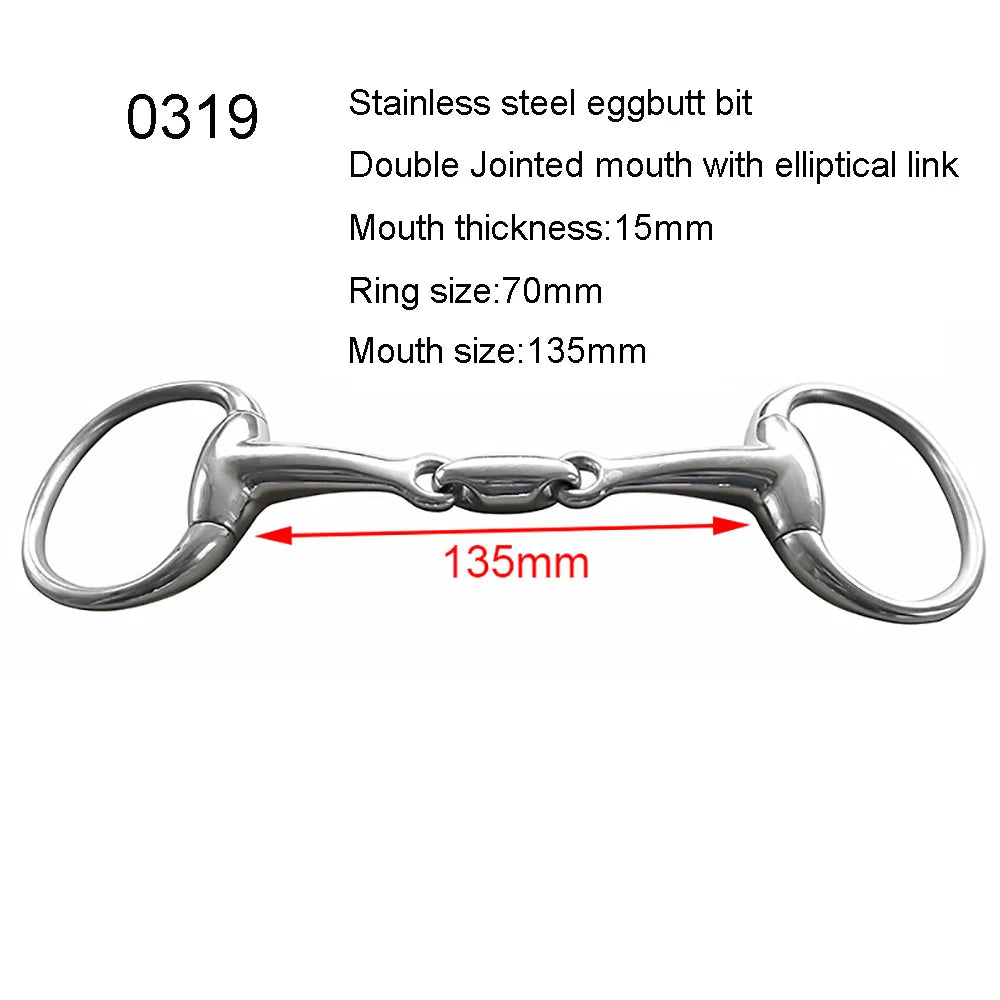 Stainless Steel Eggbutt Snaffle Bit, Jointed Mouth Horse Chew Training Equipment, Equestrian