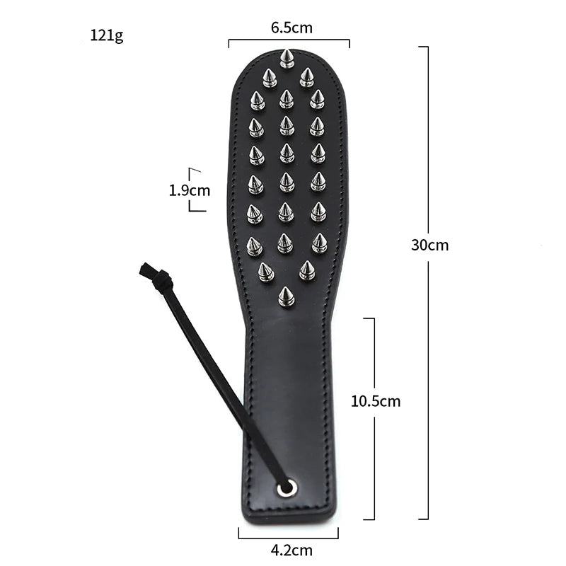 30cm Black Leather Riding Paddle – Spiked Rivet Flogger Crop for Equestrian Training