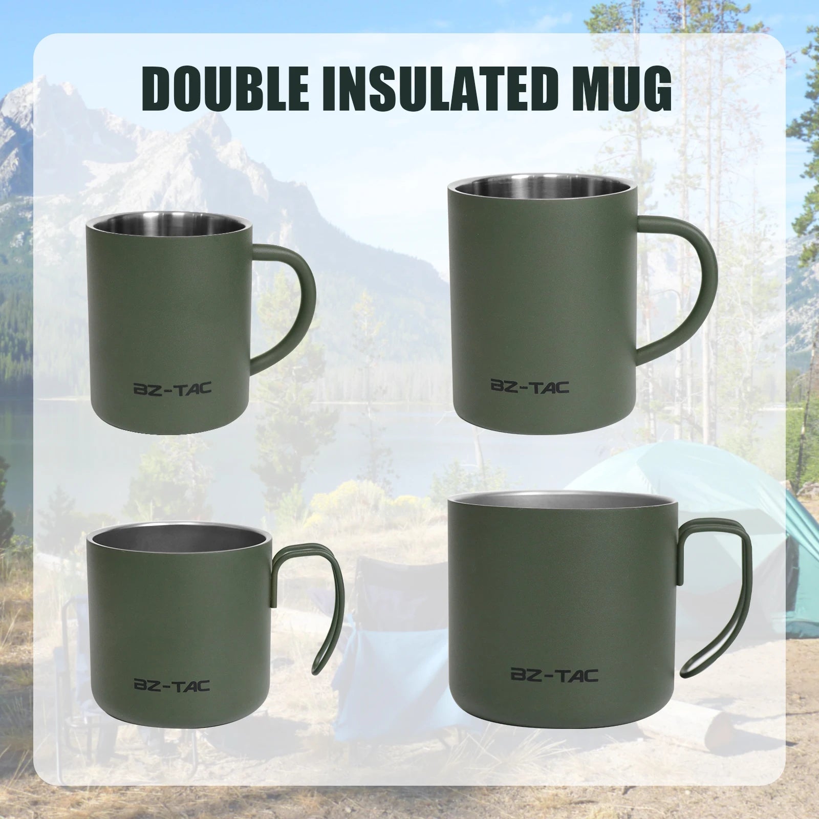 Insulated Stainless Steel Coffee Mug with Handle for Camping and Outdoors