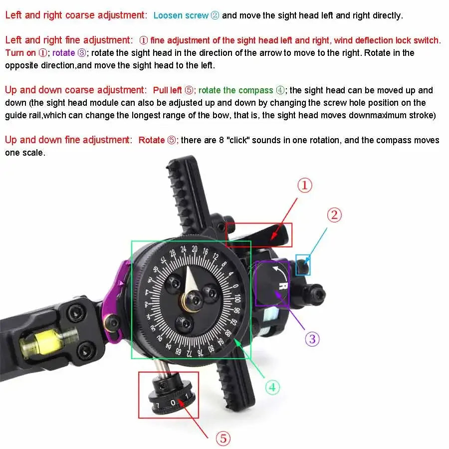 Compound Bow Sight Adjustable 1 Pin 2 Aim Point for Archery and Hunting