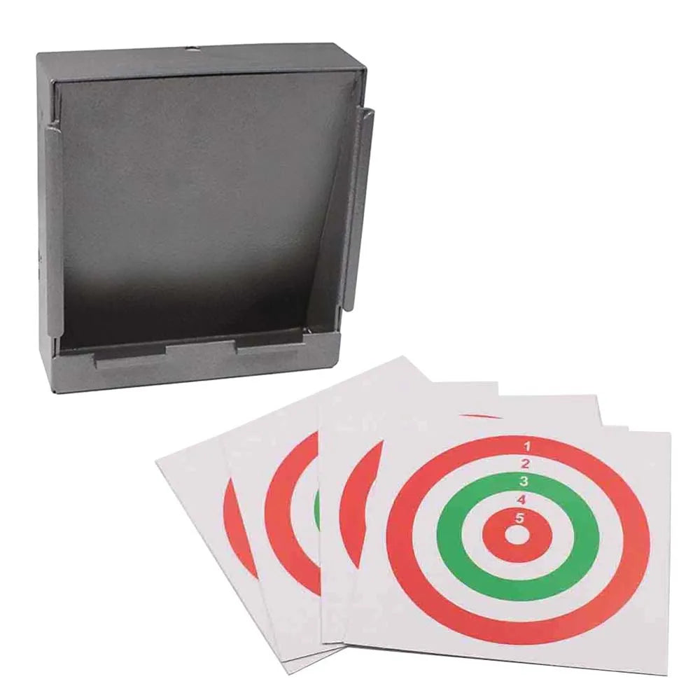 Black Narrow-Edge Pellet Trap with Bevelled Backstop and 20 Paper Targets – 5.5"x5.5"