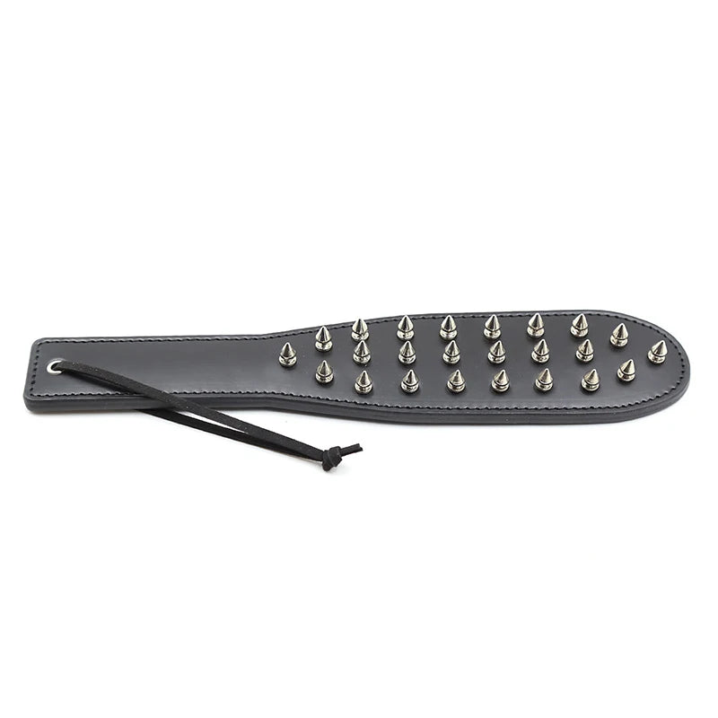 30cm Black Leather Riding Paddle – Spiked Rivet Flogger Crop for Equestrian Training