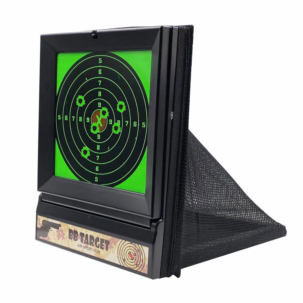 Plastic BB & NERF Soft Bullet Trap Target – Net Pouch with Spinner & Paper Targets