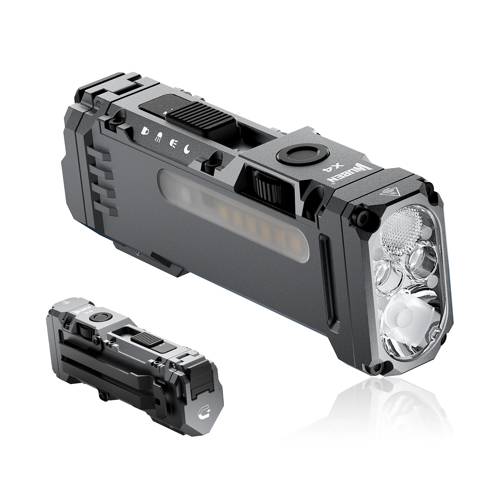 Flat EDC Flashlight 1500 Lumens Rechargeable LED Torch with RGB Light and Magnetic Base
