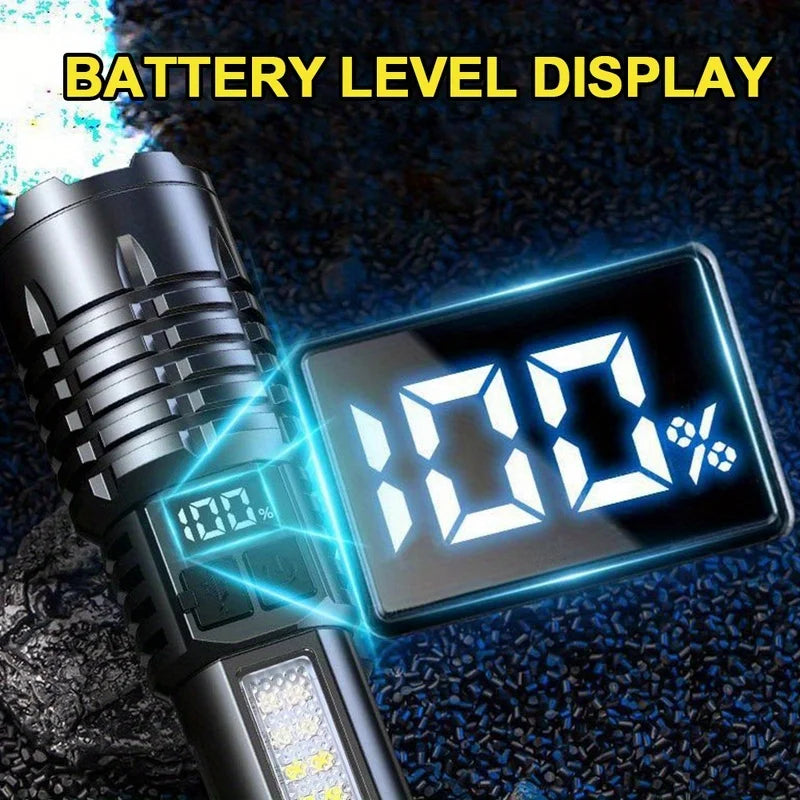 Rechargeable LED Flashlight, Zoomable Waterproof Torch, Built-in Battery Torch, Bright, High-Power