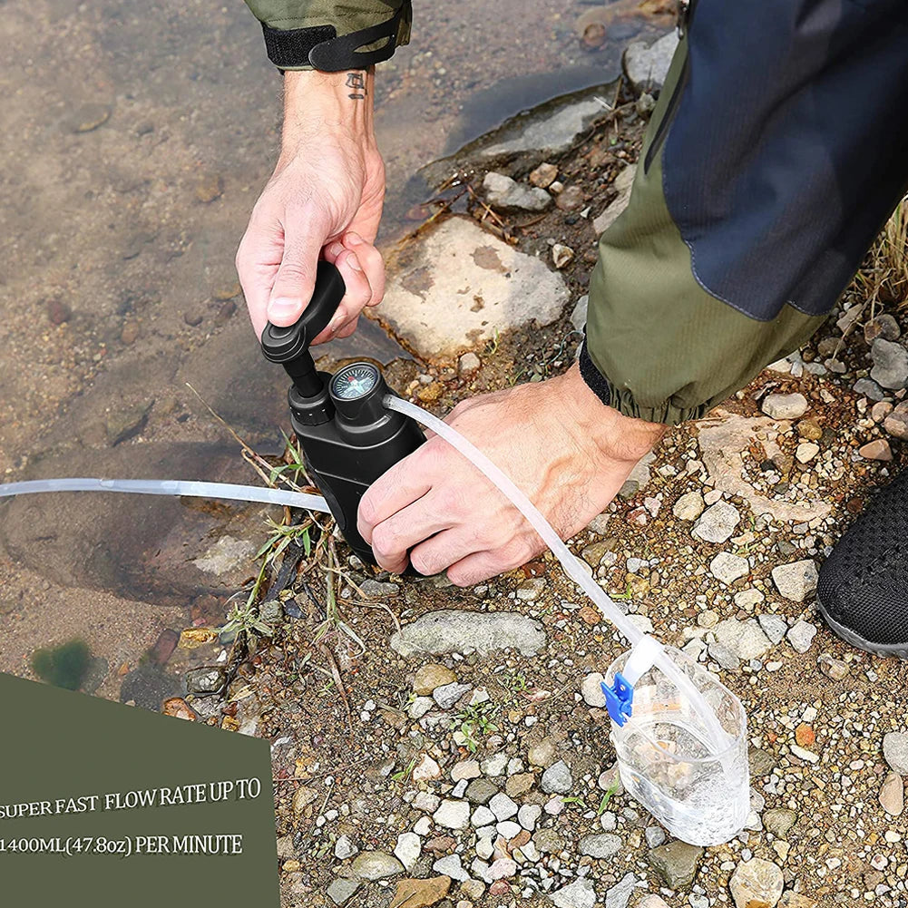Portable Water Filter Pump for Camping and Emergency Outdoor Use