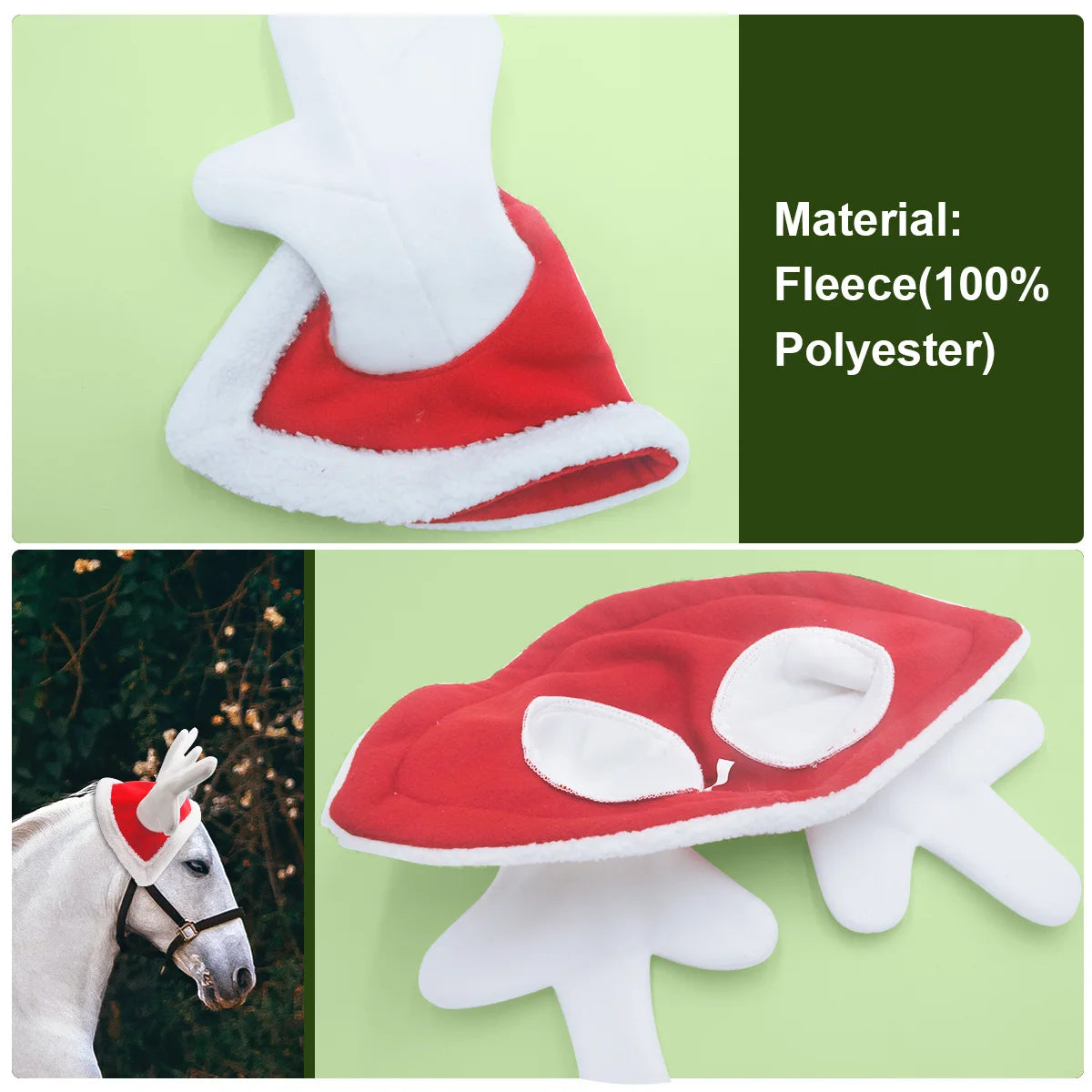 Christmas Horse Antler Cap – Festive Polyester Hat for Horses with Cute Reindeer Design
