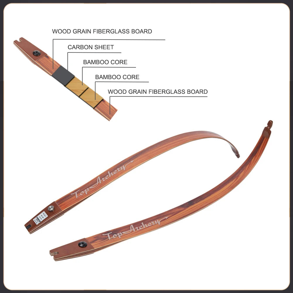 20–60lbs ILF bow limbs – bamboo core with carbon and fibreglass for 19" risers (62" setup)
