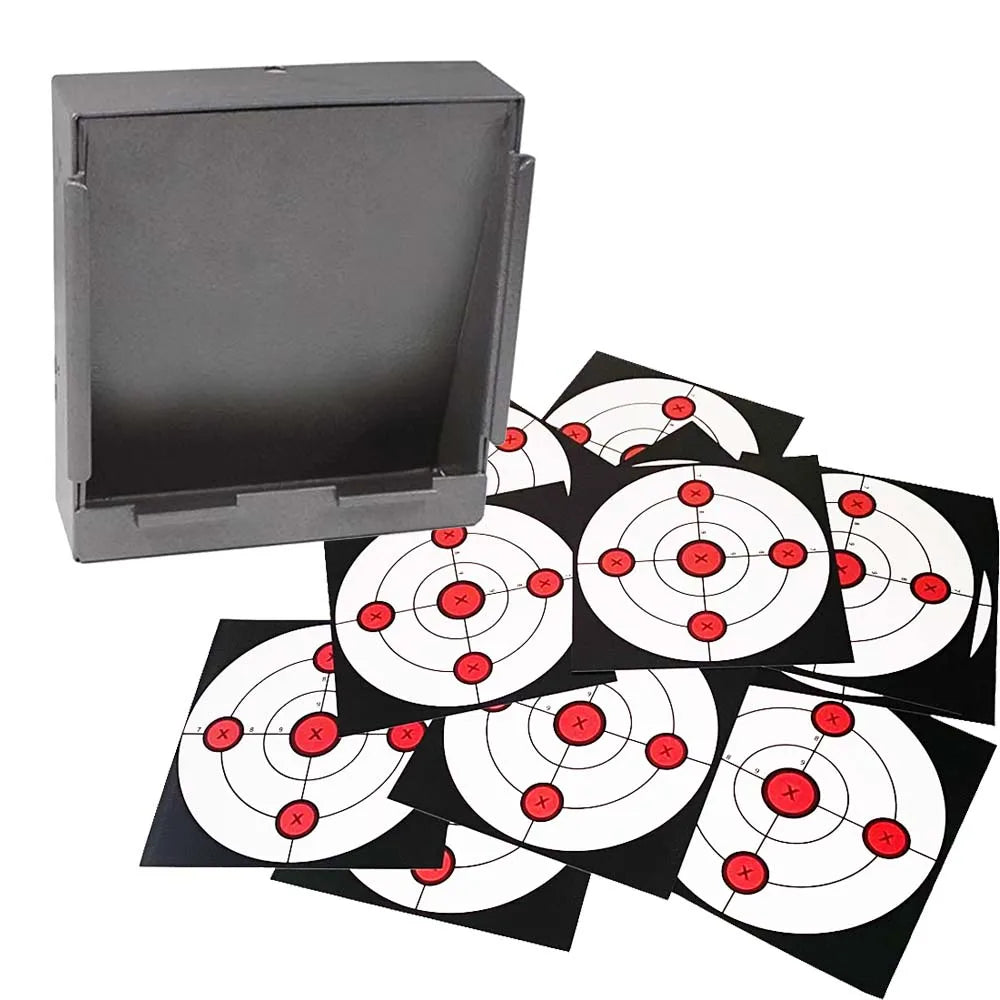 Black Narrow-Edge Pellet Trap with Bevelled Backstop and 20 Paper Targets – 5.5"x5.5"