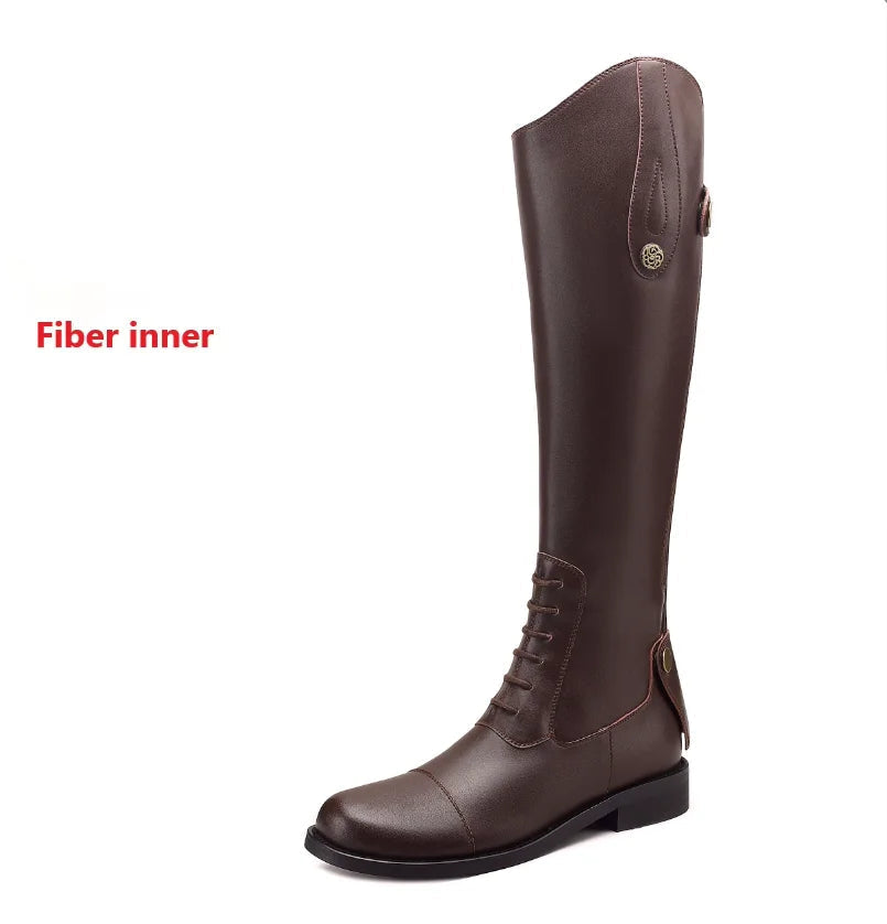 Equestrian Leather Boots – Knee-High Riding Boots for Women with Non-Slip Sole & Retro Design