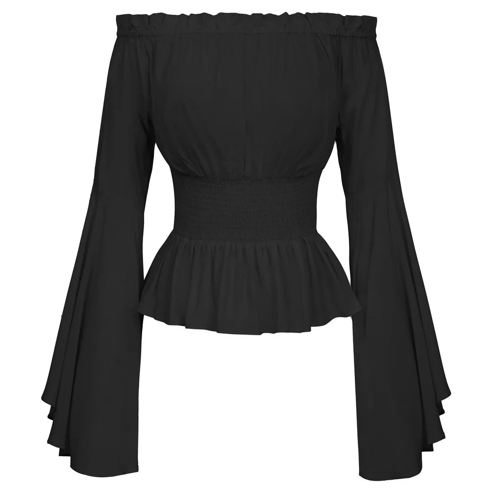 Renaissance Blouse for Women Off Shoulder Pirate Peasant Top for Medieval Cosplay