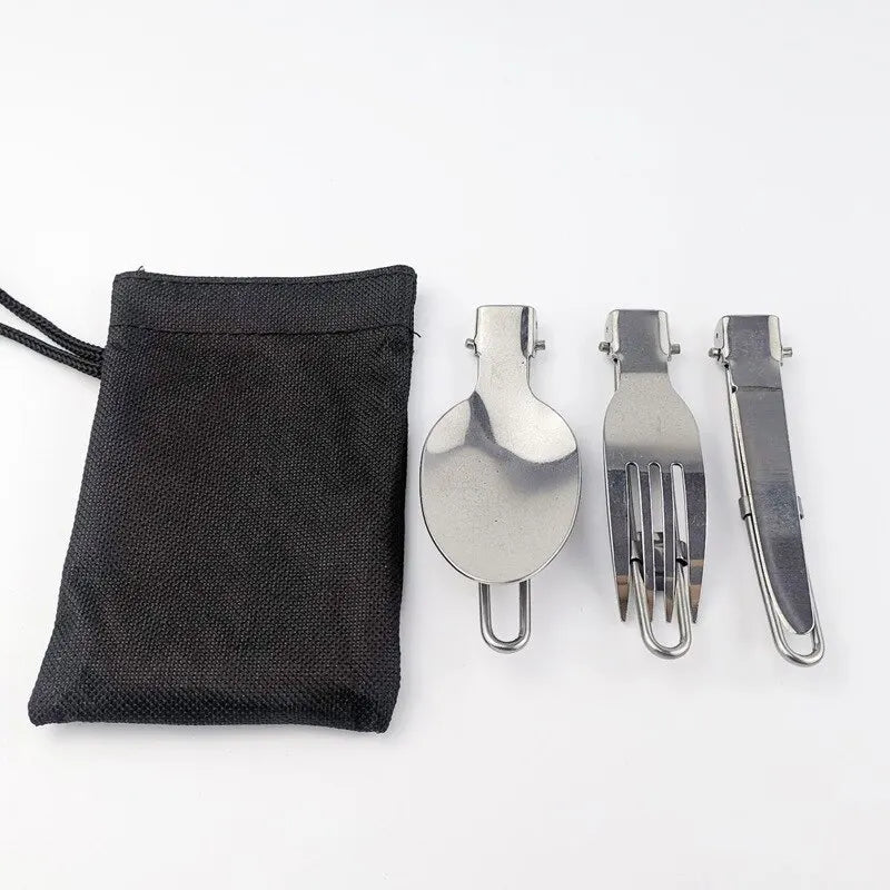 Foldable Stainless Steel Camping Cutlery Set for Outdoor Cooking